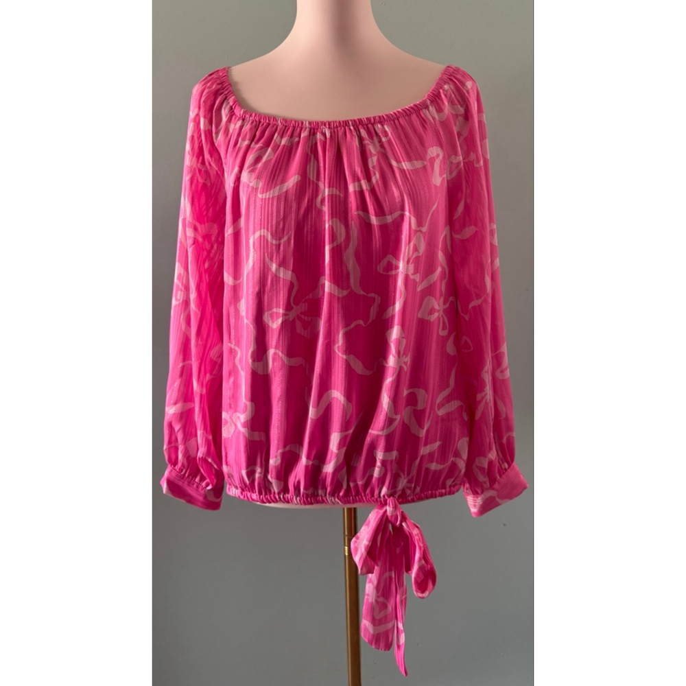 Women's CeCe Off-Shoulder Blouse Pink/White Print Size M